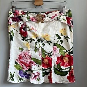 NWT Roberto Cavalli Floral Cotton Belt Skirt SZ 42